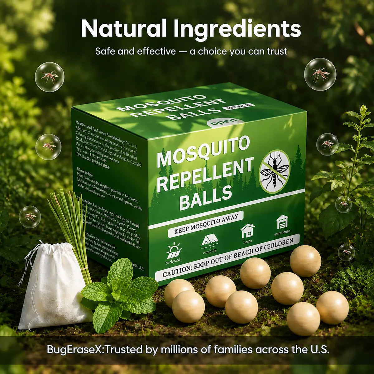 BugEraseX mosquito repellent balls for outdoor placement